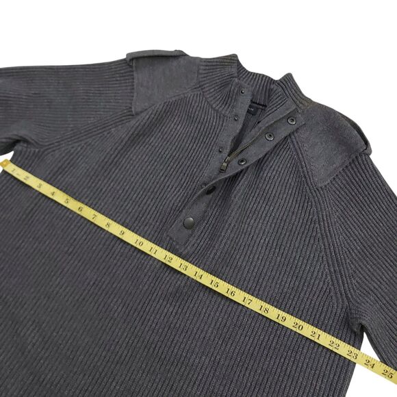 Banana Republic Sweater Men XL Gray Wool Ribbed Pullover Heavyweight Epaulettes - Picture 11 of 12